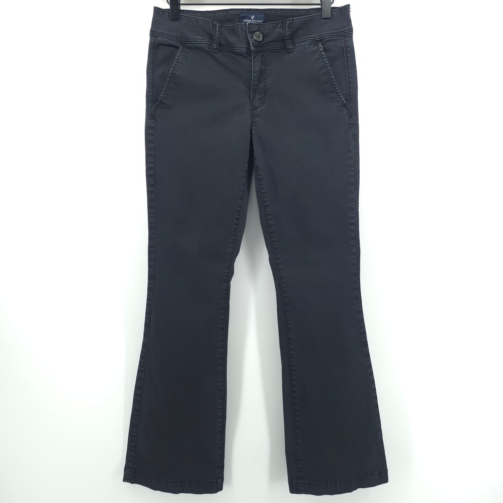American Eagle Kick Boot Women Pants 4 Short Black Stretch Flare Chino